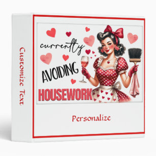 Retro 50s Housewife Funny Kitchen Humor Red Hearts 3 Ring Binder