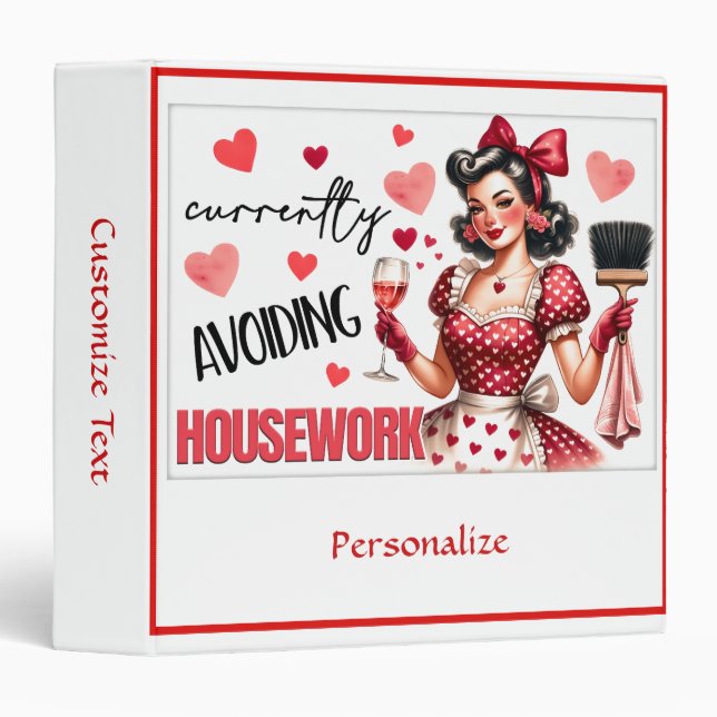 Retro 50s Housewife Funny Kitchen Humor Red Hearts 3 Ring Binder (Front/Spine)