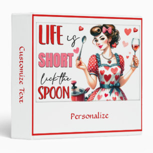 Retro 50s Housewife Funny Kitchen Humor Red Hearts 3 Ring Binder