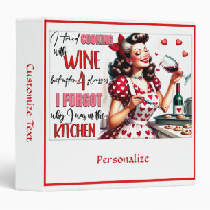 Retro 50s Housewife Funny Kitchen Humor Red Hearts 3 Ring Binder