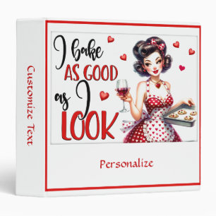 Retro 50s Housewife Funny Kitchen Humor Red Hearts 3 Ring Binder