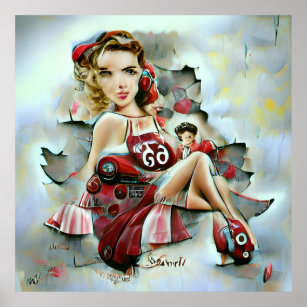 Retro 50s Inspired AI Generated pin up girl Poster