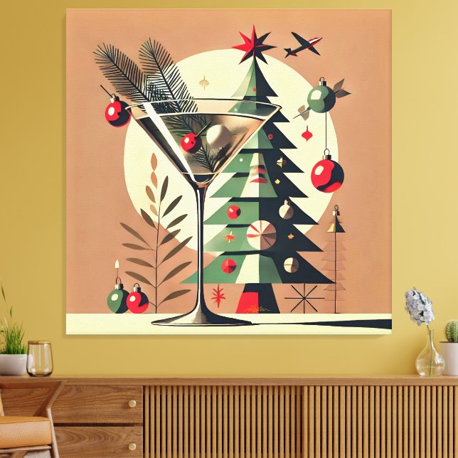 Retro 50s Jet Set Christmas Tree Martini Canvas Print (Insitu(LivingRoom))