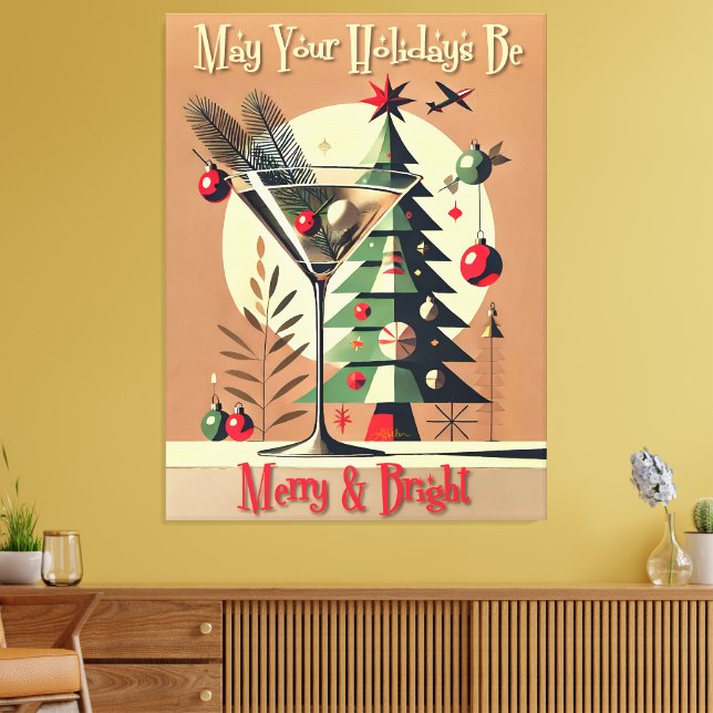Retro 50s Jet Set Christmas Tree Martini Canvas Print (Insitu(LivingRoom))