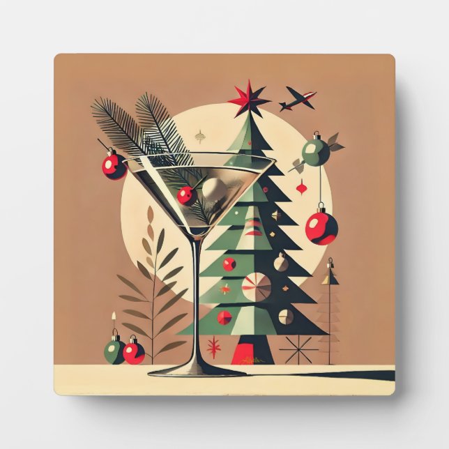 Retro 50s Jet Set Christmas Tree Martini Plaque (Front)
