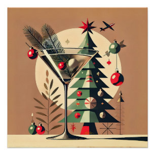 Retro 50s Jet Set Christmas Tree Martini Poster