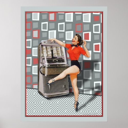 Retro 50s Jukebox Dancing Pinup Girl Poster