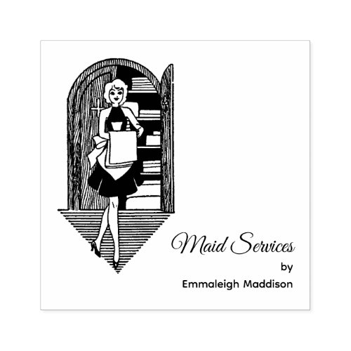 Retro 50s Lady Cleaning Services Rubber Stamp