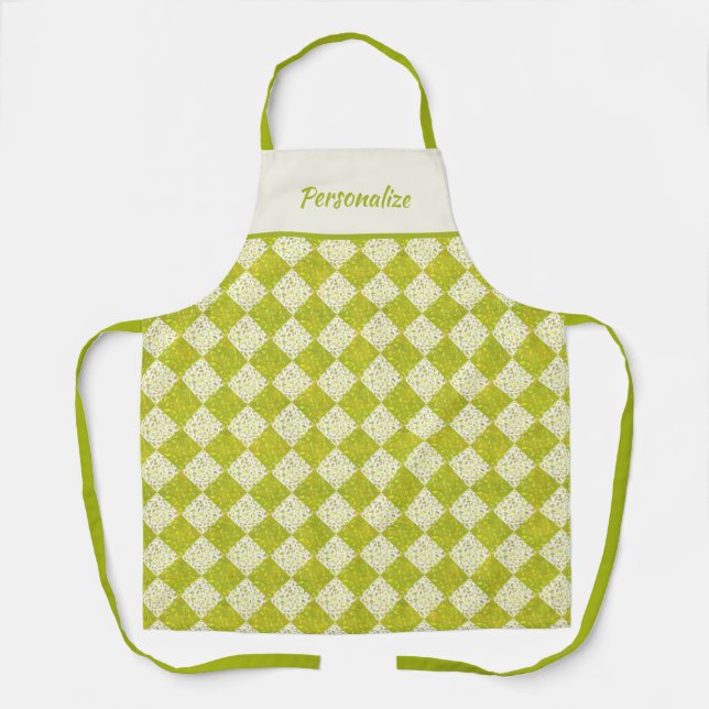 Retro 50s Lime Diamond Pattern Theme Apron (Front)