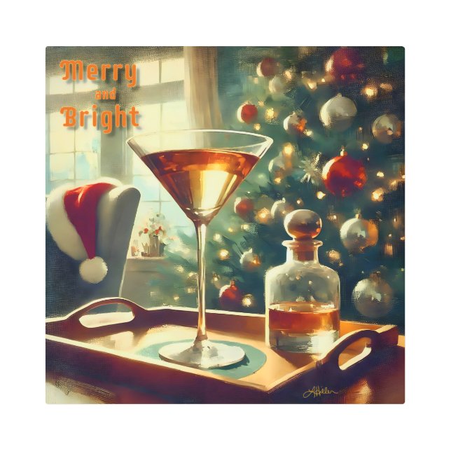 Retro 50s Manhattan Martini For Santa Metal Print (Front)