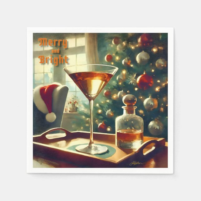 Retro 50s Manhattan Martini For Santa Napkins (Front)