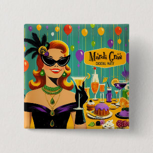Retro 50s Mardi Gras Cocktail Party Button