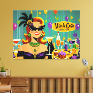 Retro 50s Mardi Gras Cocktail Party Canvas Print