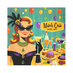 Retro 50s Mardi Gras Cocktail Party Metal Print