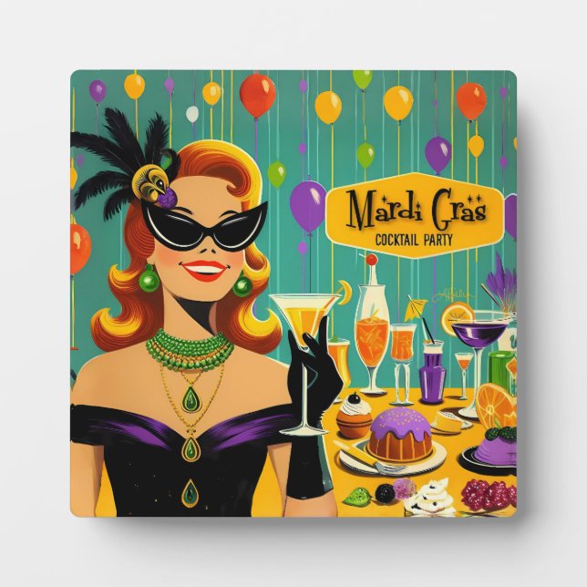 Retro 50s Mardi Gras Cocktail Party Plaque (Front)