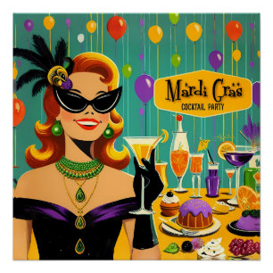 Retro 50s Mardi Gras Cocktail Party Poster