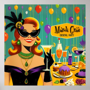 Retro 50s Mardi Gras Cocktail Party Poster