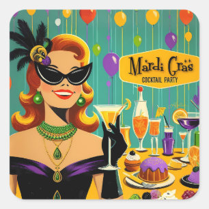 Retro 50s Mardi Gras Cocktail Party Square Sticker