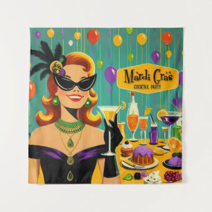 Retro 50s Mardi Gras Cocktail Party Tapestry