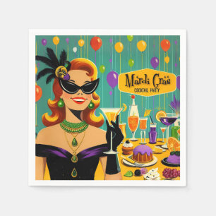 Retro 50s Mardi Gras Martini Cocktail Party Napkins