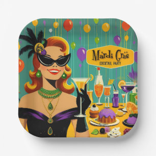 Retro 50s Mardi Gras Martini Cocktail Party Paper Plates
