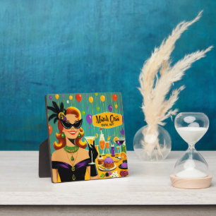 Retro 50s Mardi Gras Martini Cocktail Party Plaque