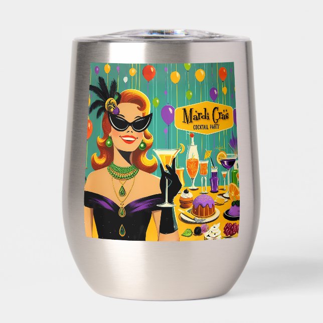 Retro 50s Mardi Gras Martini Cocktail Party Thermal Wine Tumbler (Front)