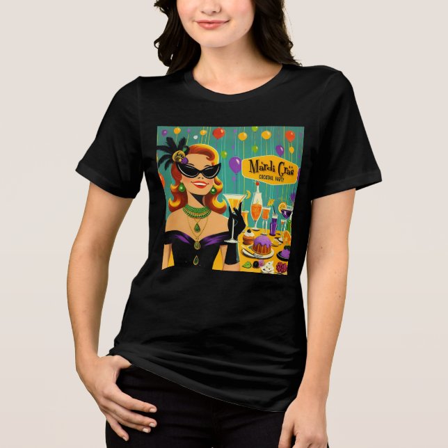 Retro 50s Mardi Gras Martini Cocktail Party Tri-Blend Shirt (Front)