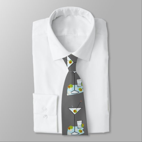 Retro 50s Martini Glass Party Time Dk Gray Neck Tie