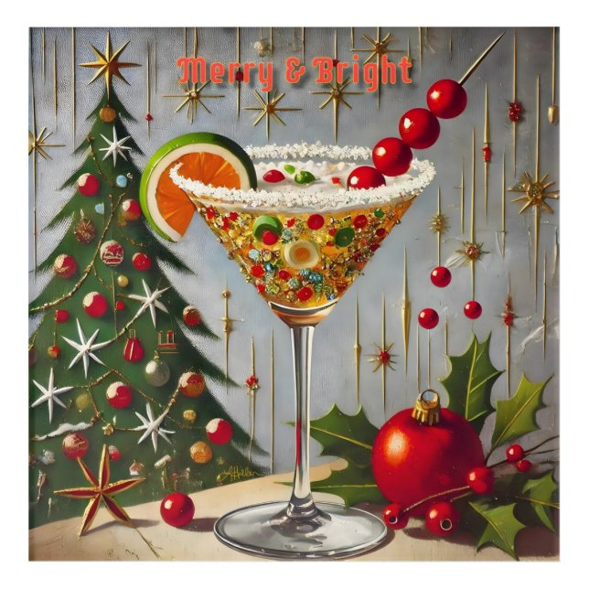 Retro 50s Merry Bright Christmas Candy Cocktail Acrylic Print (Front)