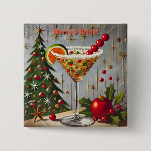 Retro 50s Merry Bright Christmas Candy Cocktail Button