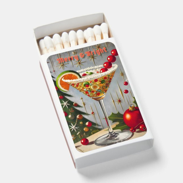 Retro 50s Merry Bright Christmas Candy Cocktail Matchboxes (Front Open)