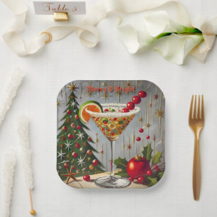 Retro 50s Merry Bright Christmas Candy Cocktail Paper Plates