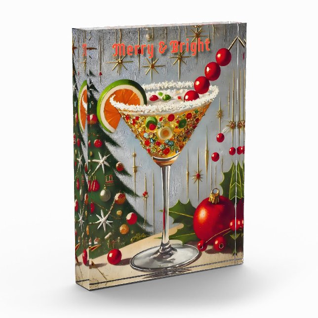 Retro 50s Merry Bright Christmas Candy Cocktail Photo Block (Left)