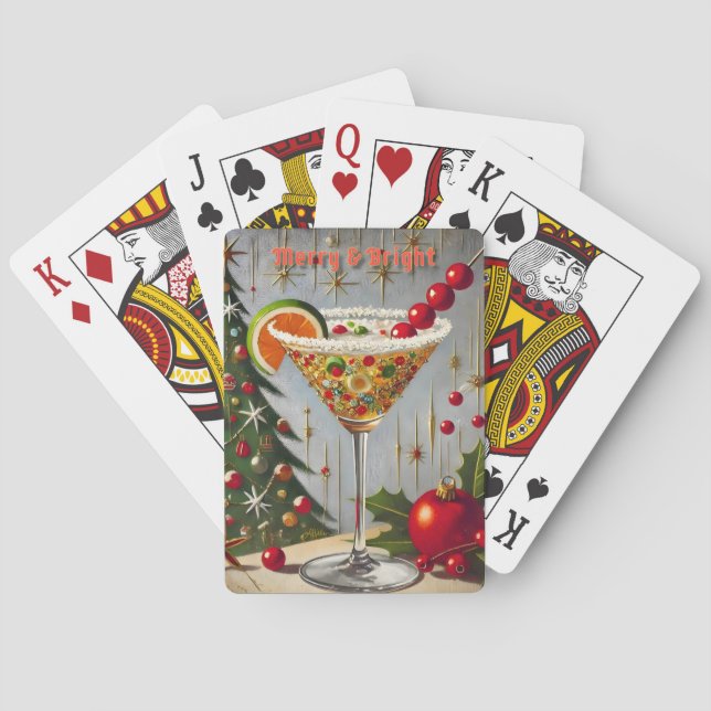 Retro 50s Merry Bright Christmas Candy Cocktail Poker Cards (Back)