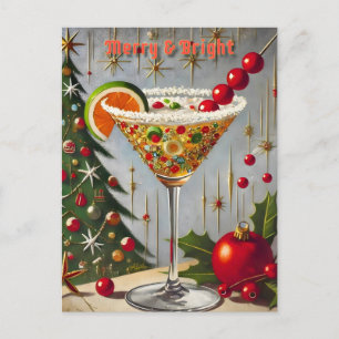 Retro 50s Merry Bright Christmas Candy Cocktail Postcard