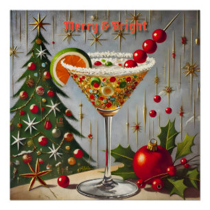 Retro 50s Merry Bright Christmas Candy Cocktail Poster