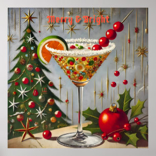 Retro 50s Merry Bright Christmas Candy Cocktail Poster