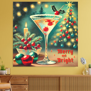 Retro 50s Merry Bright Christmas Cocktail Martini Canvas Print