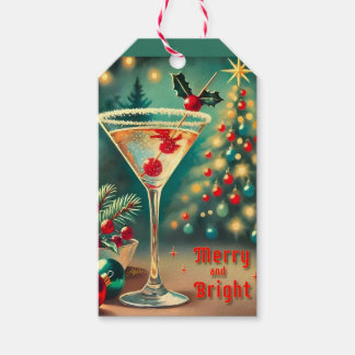 Retro 50s Merry Bright Christmas Cocktail Martini Gift Tags