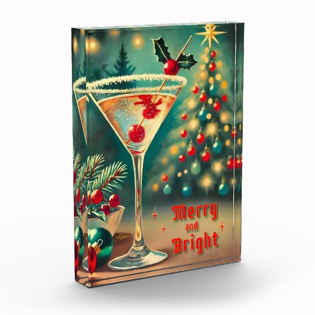 Retro 50s Merry Bright Christmas Cocktail Martini Photo Block (Left)