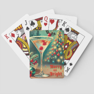 Retro 50s Merry Bright Christmas Cocktail Martini Poker Cards