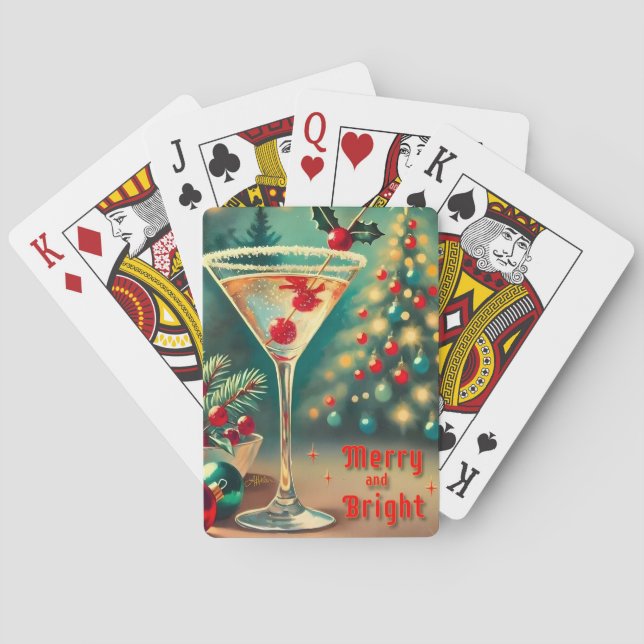 Retro 50s Merry Bright Christmas Cocktail Martini Poker Cards (Back)