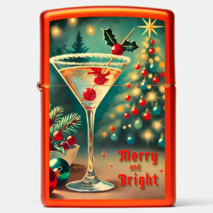 Retro 50s Merry Bright Christmas Cocktail Martini Zippo Lighter