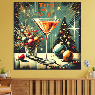 Retro 50s Merry & Bright Christmas Martini Canvas Print
