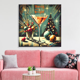 Retro 50s Merry & Bright Christmas Martini Canvas Print