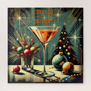 Retro 50s Merry & Bright Christmas Martini Jigsaw Puzzle