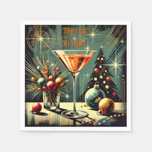 Retro 50s Merry & Bright Christmas Martini Napkins