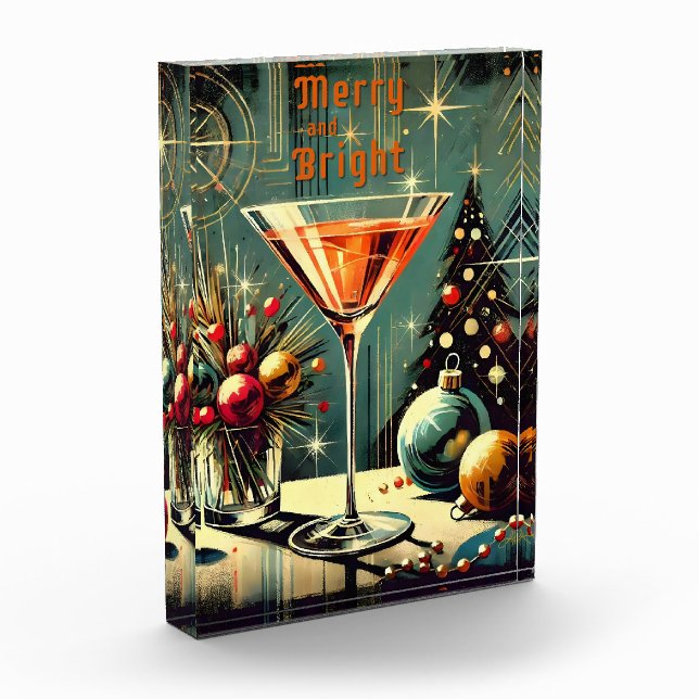 Retro 50s Merry & Bright Christmas Martini Photo Block (Left)