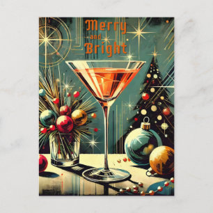 Retro 50s Merry & Bright Christmas Martini Postcard